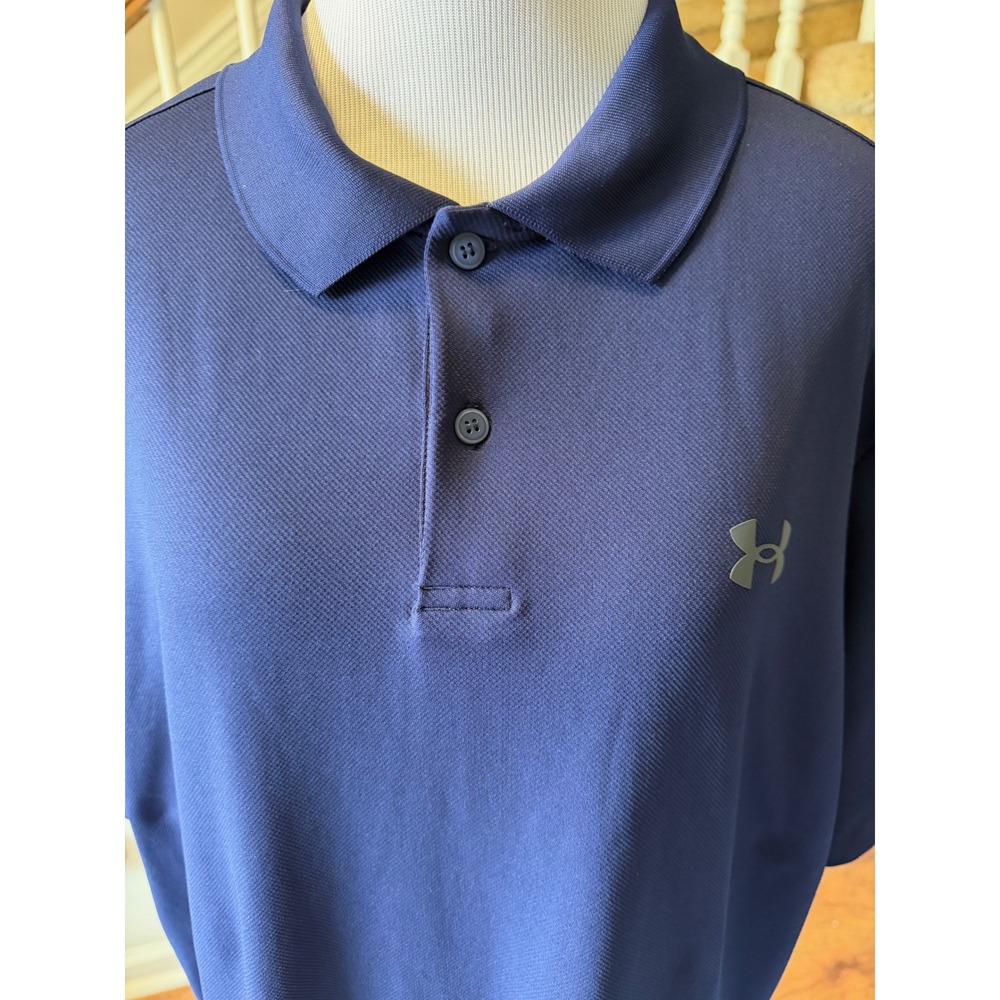 Under Armour Mens Performance Polo Shirt Navy Blue Short Sleeve Golf XL Loose - Picture 3 of 6